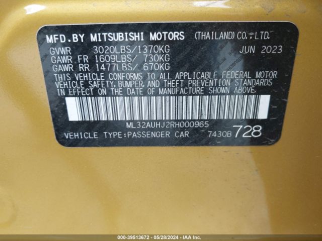 ML32AUHJ2RH000965 Mitsubishi MIRAGE ES