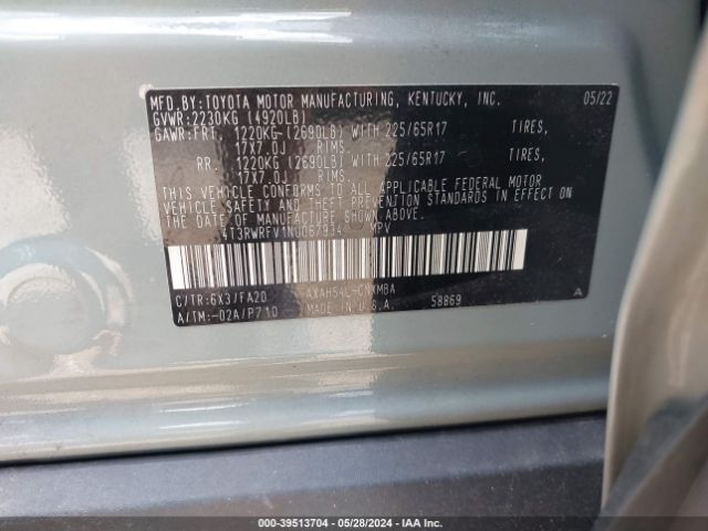 4T3RWRFV1NU067934 Toyota Rav4 Xle Hybrid