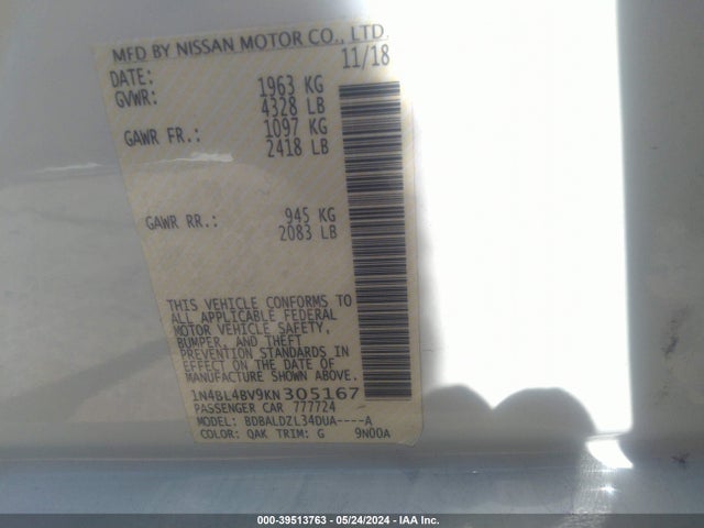 Nissan Altima 2.5 S 2019 1N4BL4BV9KN305167 Image 9