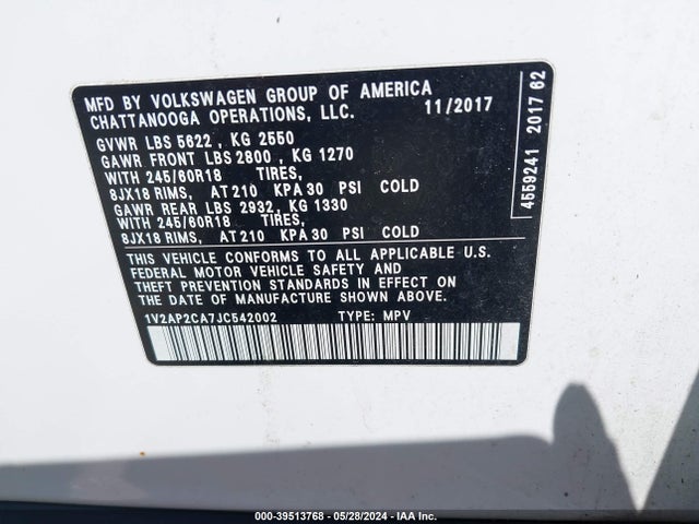 1V2AP2CA7JC542002 Volkswagen Atlas 2.0t S