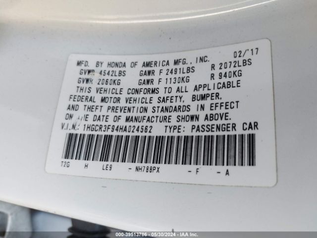 1HGCR3F94HA024562 Honda Accord Touring V6