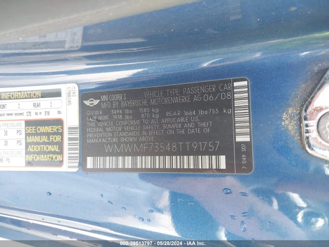 2008 MINI COOPER S WMWMF73548TT91757 Photo 8