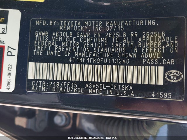 Toyota CAMRY SE 2015 4T1BF1FK9FU113240 Image 9
