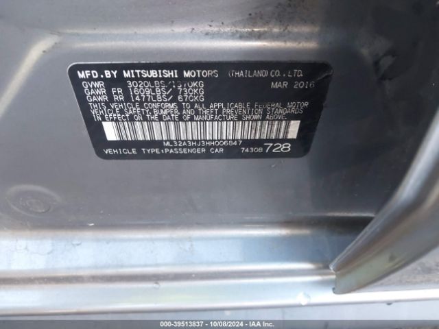 ML32A3HJ3HH006847 Mitsubishi MIRAGE ES