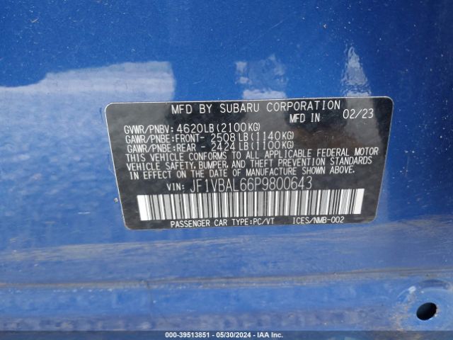 JF1VBAL66P9800643 Subaru Wrx Limited