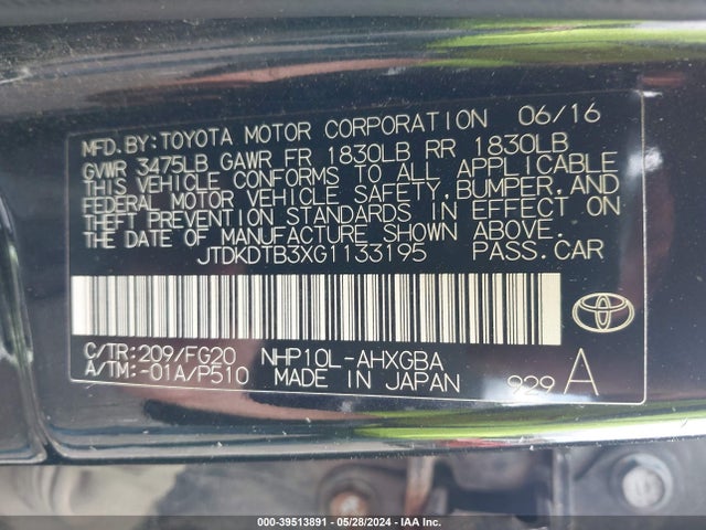 Toyota Prius C Three 2016 JTDKDTB3XG1133195 Image 9