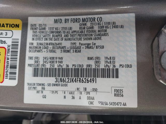 3LN6L2JK4FR626491 Lincoln MKZ