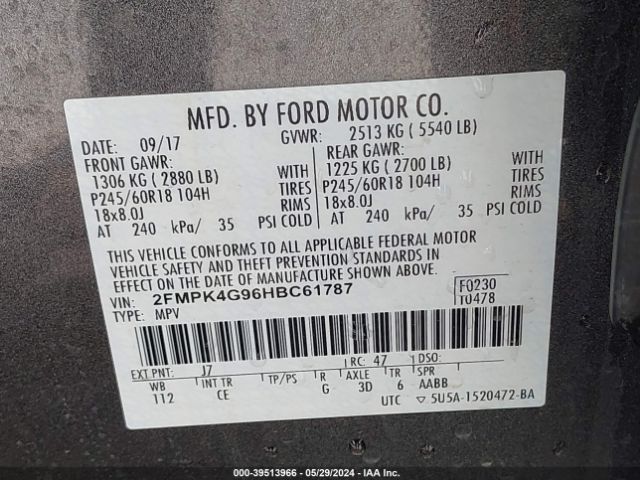 2FMPK4G96HBC61787 Ford EDGE SE