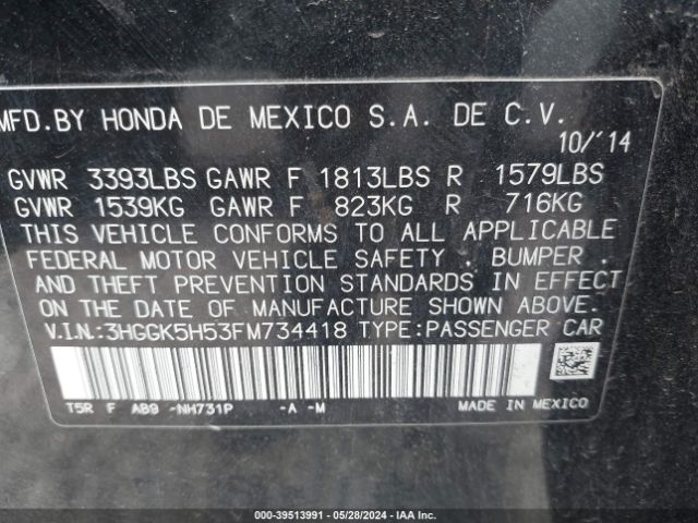 3HGGK5H53FM734418 Honda FIT LX