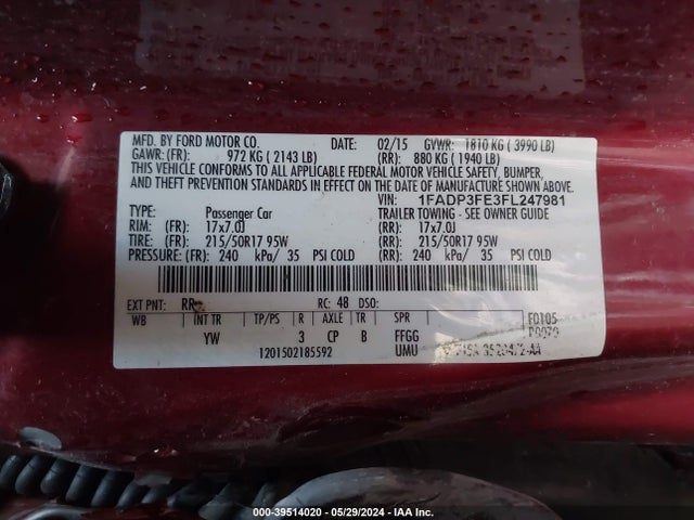 Ford FOCUS SE 2015 1FADP3FE3FL247981 Image 9
