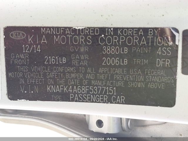 KNAFK4A68F5377151 KIA FORTE LX