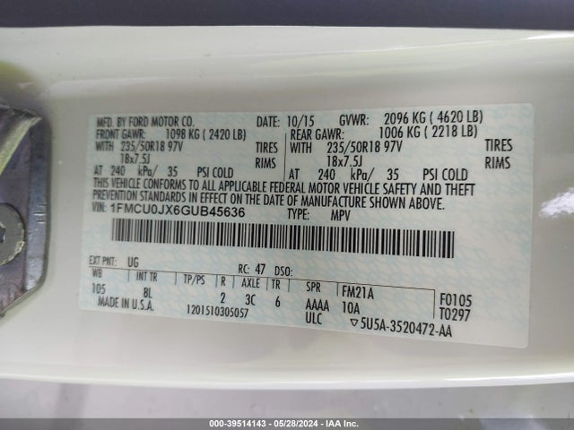 Ford Escape Titanium 2016 1FMCU0JX6GUB45636 Image 9