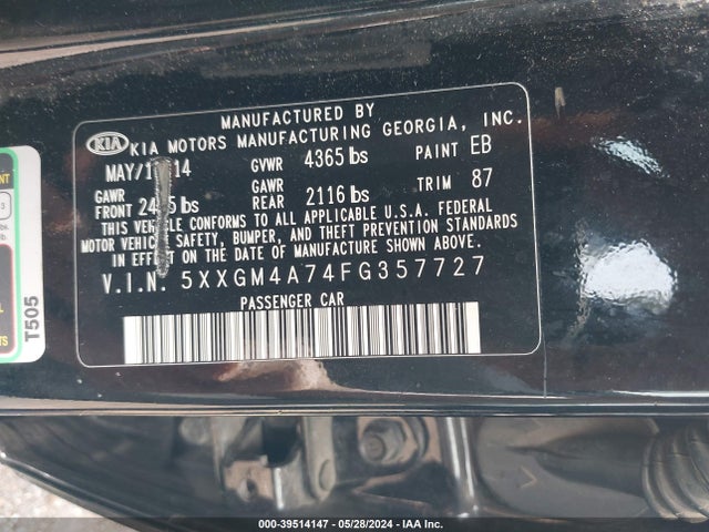 KIA Optima Lx 2015 5XXGM4A74FG357727 Image 9