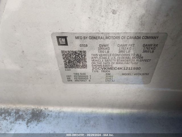 2GCVKMEC4K1211980 Chevrolet Silverado 1500 Ld Silverado Custom
