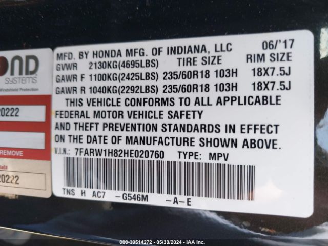 7FARW1H82HE020760 Honda Cr-v Ex-l/ex-l Navi