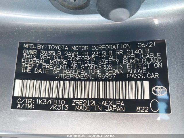 Toyota COROLLA LE 2022 JTDEPMAE5NJ196957 Image 9