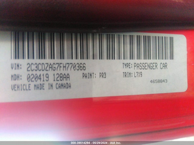 2C3CDZAG7FH770366 Dodge Challenger Sxt Or R/t