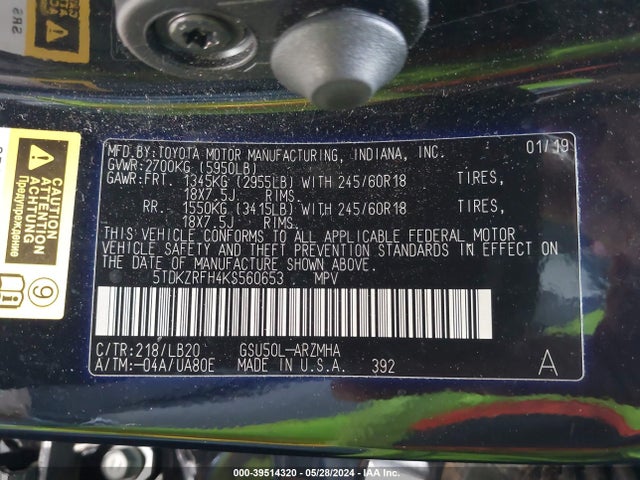 Toyota Highlander Xle 2019 5TDKZRFH4KS560653 Image 9