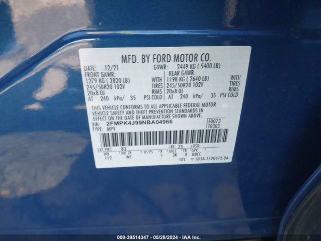 Ford Edge St-line 2022 2FMPK4J99NBA04966 Image 9