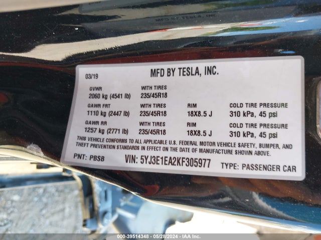 2019 TESLA MODEL 3 5YJ3E1EA2KF305977 Photo 8