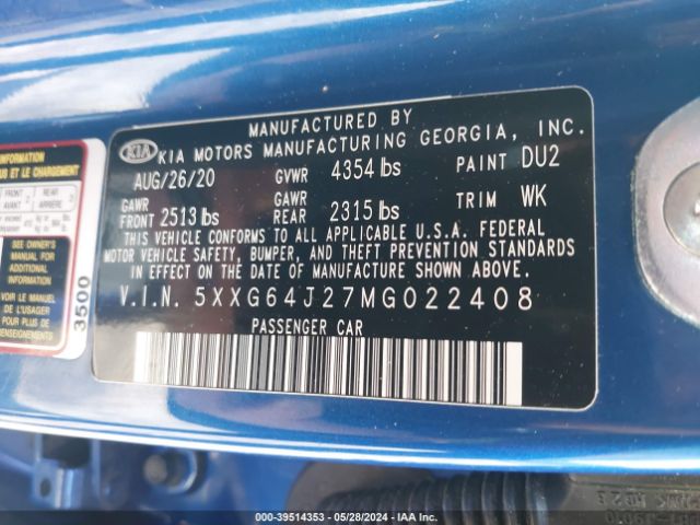 5XXG64J27MG022408 KIA K5 Gt-line