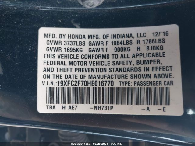 19XFC2F70HE016770 Honda CIVIC EX