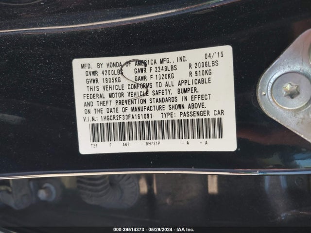 Honda ACCORD LX 2015 1HGCR2F33FA161091 Image 9