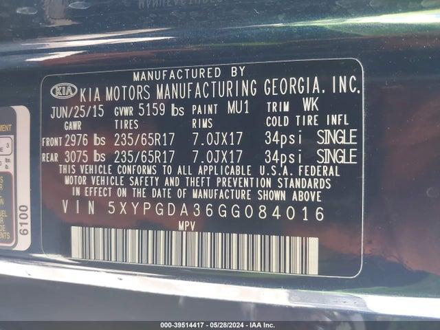 KIA Sorento 2.4l Lx 2016 5XYPGDA36GG084016 Image 9