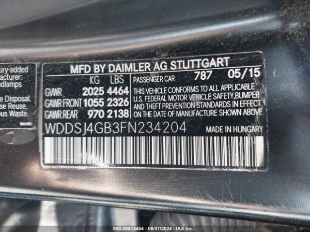 WDDSJ4GB3FN234204 Mercedes-Benz CLA 250 4MATIC