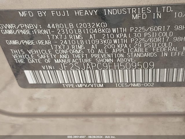 JF2SJAPC9EH509509 Subaru Forester 2.5i Touring
