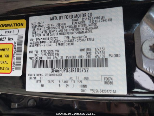 3FA6P0PU3JR105752 Ford Fusion Energi Se Luxury