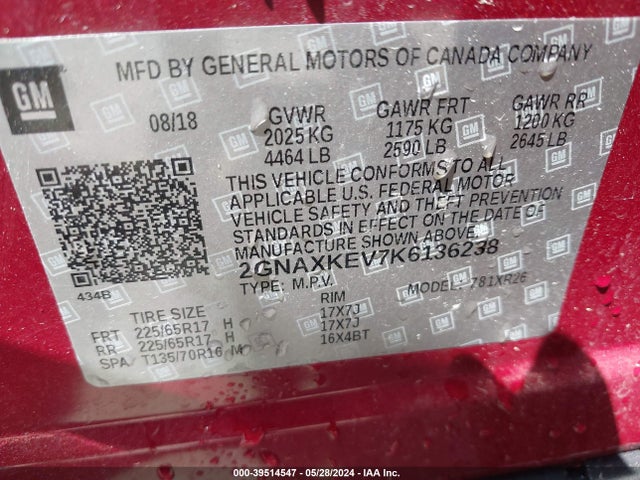 Chevrolet EQUINOX LT 2019 2GNAXKEV7K6136238 Image 9