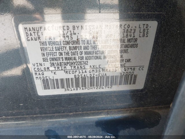 Nissan SENTRA SV 2017 3N1AB7AP0HY226742 Image 9