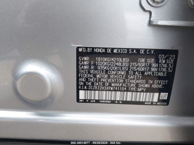3CZRZ2H3XPM741104 Honda Hr-v Awd Lx