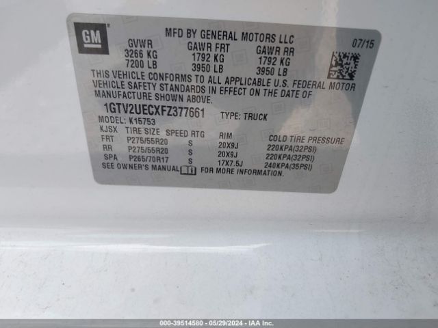 1GTV2UECXFZ377661 GMC Sierra K1500 Sle