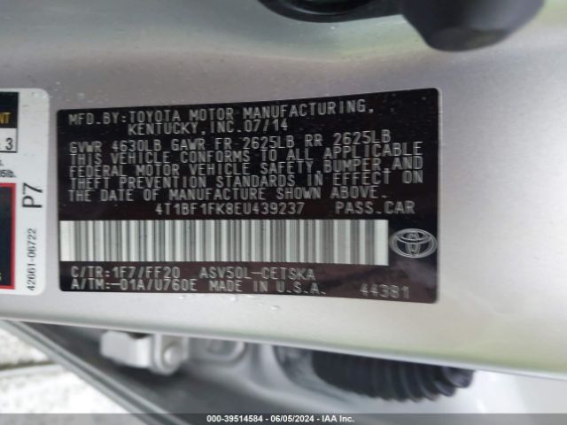 4T1BF1FK8EU439237 Toyota CAMRY SE