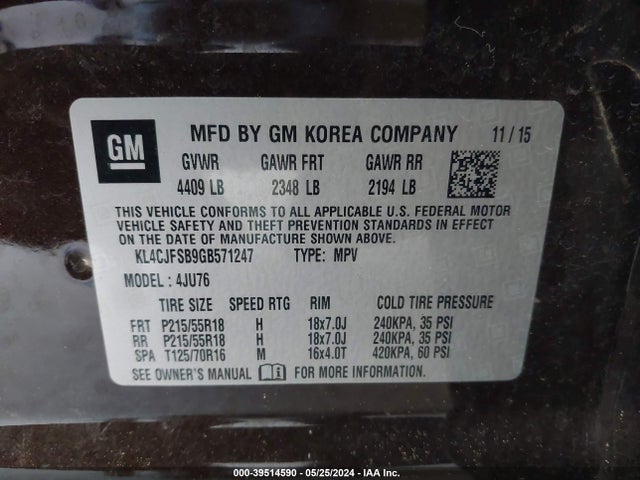 KL4CJFSB9GB571247 Buick Encore Convenience