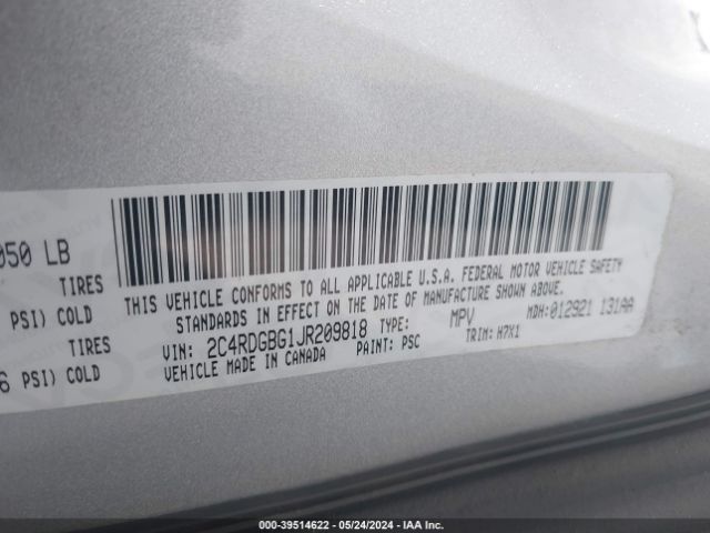 2C4RDGBG1JR209818 Dodge Grand Caravan Se