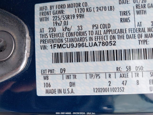 Ford Escape Titanium 2020 1FMCU9J96LUA78052 Image 9