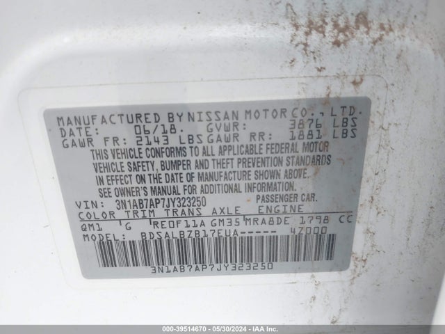 Nissan SENTRA S 2018 3N1AB7AP7JY323250 Image 9