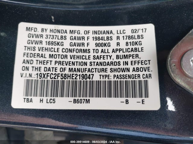 Honda Civic Lx 2017 19XFC2F58HE219047 Image 9