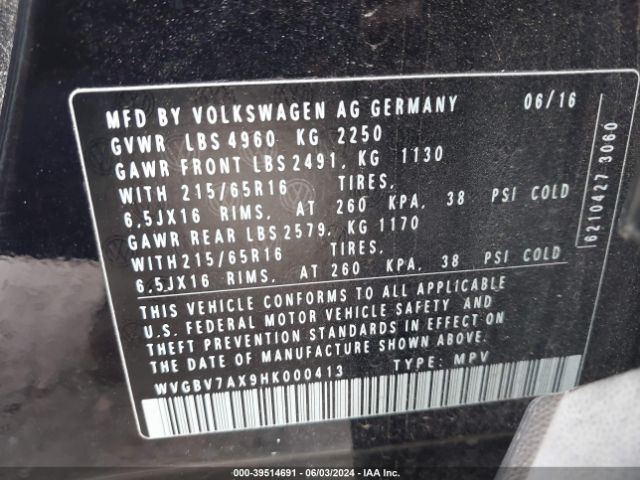 WVGBV7AX9HK000413 Volkswagen Tiguan 2.0t S