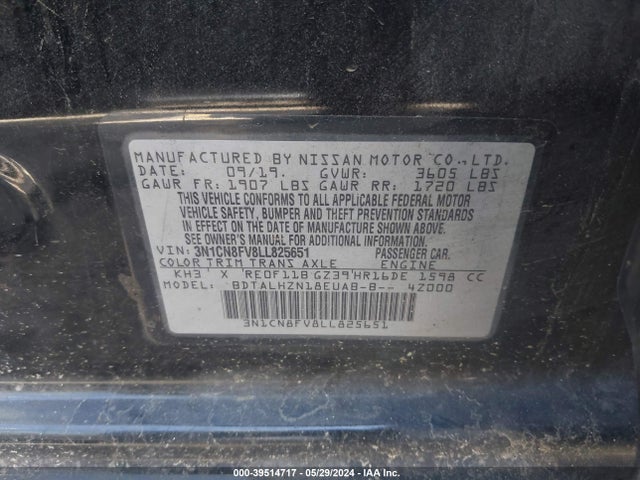 Nissan Versa Sr Xtronic Cvt 2020 3N1CN8FV8LL825651 Image 9