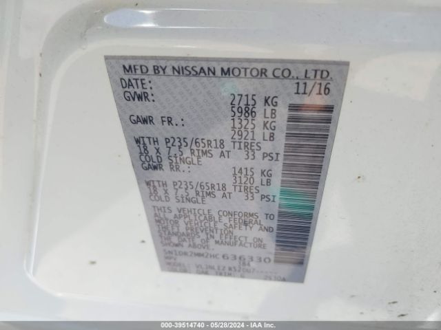 5N1DR2MM2HC636330 Nissan Pathfinder Sv