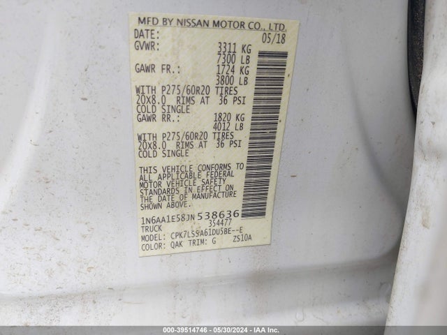 Nissan TITAN SV 2018 1N6AA1E58JN538636 Image 9