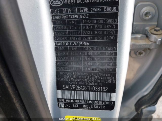 SALVP2BG8FH038182 Land Rover Range Rover Evoque Pure
