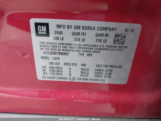 KL7CJKSB7FB068987 Chevrolet Trax 1ls