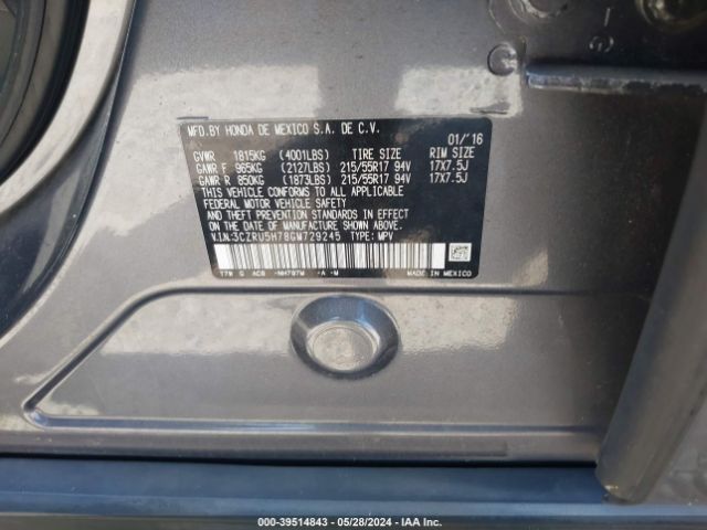 3CZRU5H78GM729245 Honda Hr-v Ex-l