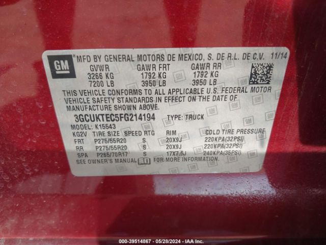 3GCUKTEC5FG214194 Chevrolet Silverado 1500 High Country