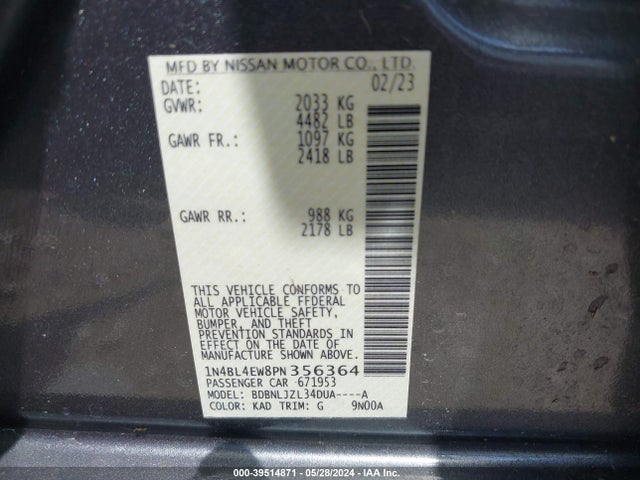 Nissan Altima Sl Intelligent Awd 2023 1N4BL4EW8PN356364 Image 9